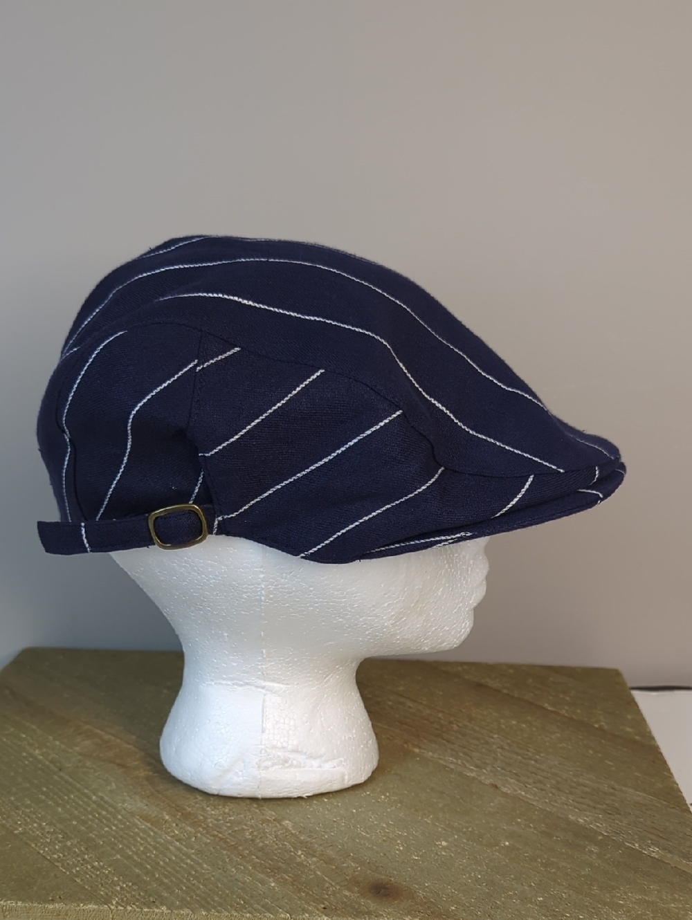 Christy's London Linen Navy Pinstripe Flat Cap